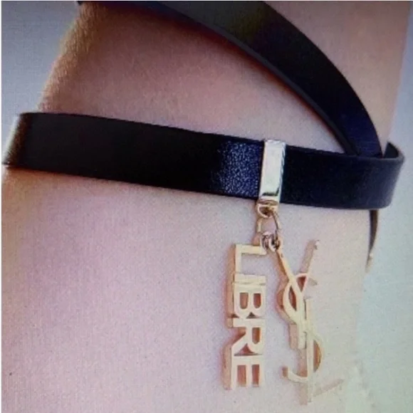 New YSL Black leather Necklace and or Bracelet with gold tone charms - Picture 1 of 9